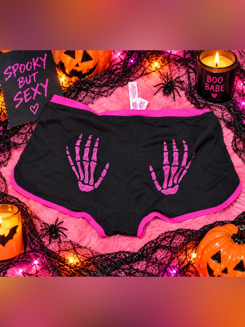 Victoria’s Secret PINK Skeleton Hands Dorm Boyshort Panty Size L NWT